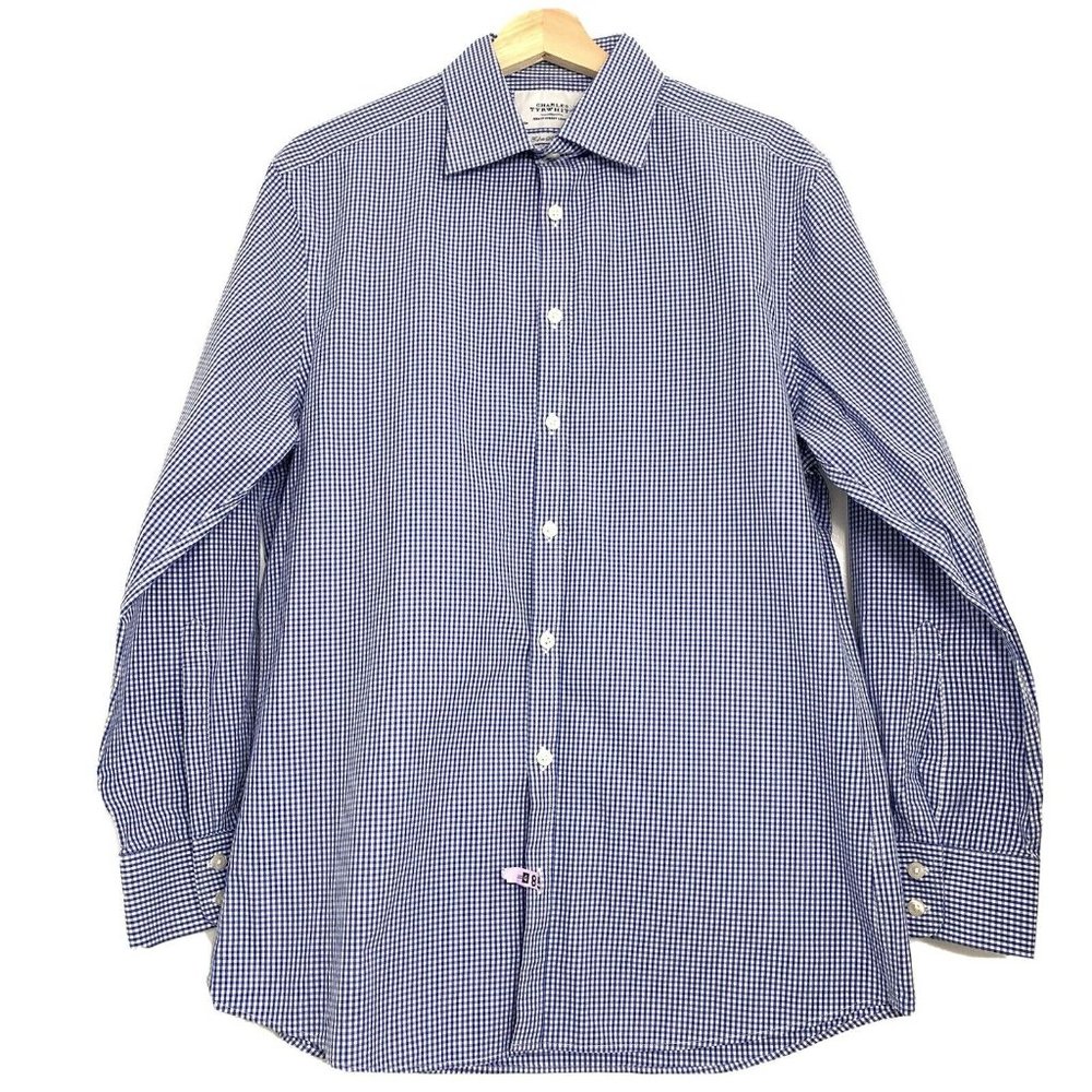 Charles Tyrwhitt Mens 16 Neck Blue Gingham Non Iron Slim Fit Button Up Shirt